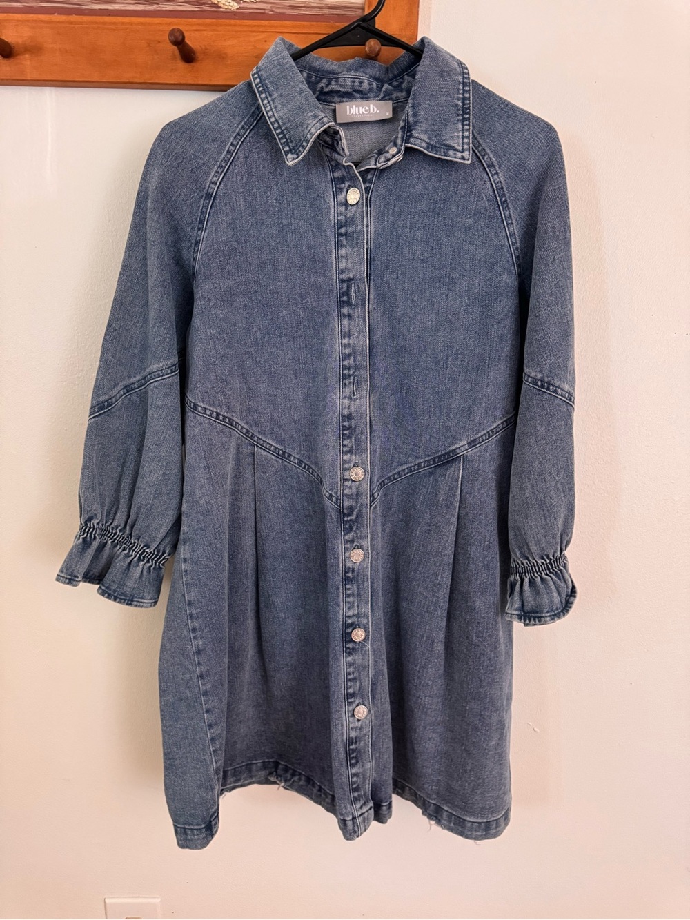 Blue b Collection Denim Shirt Dress Ruffle Sleeve Button Front M
